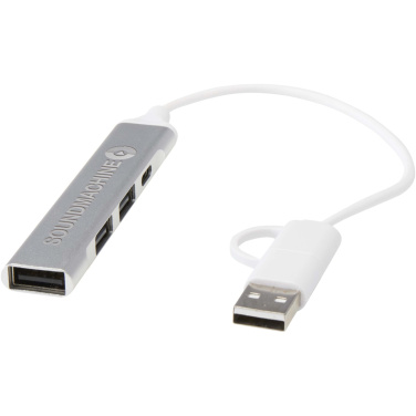 Logo trade promotional products picture of: Alkaid 4-port recycled aluminium USB-A and Type-C hub with dual input