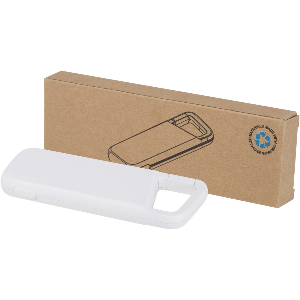 Logo trade promotional giveaways image of: Alkes 5000 mAh 12W recycled plastic water resistant power bank with carabiner