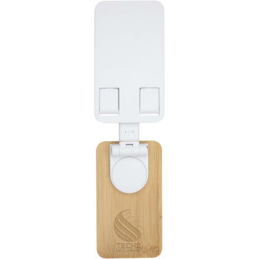 Logo trade promotional merchandise image of: Alfirk recycled plastic foldeable desk phone stand with bamboo details