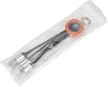Logo trade promotional items image of: 4-in-1 cable with elighted logo in a wooden casing