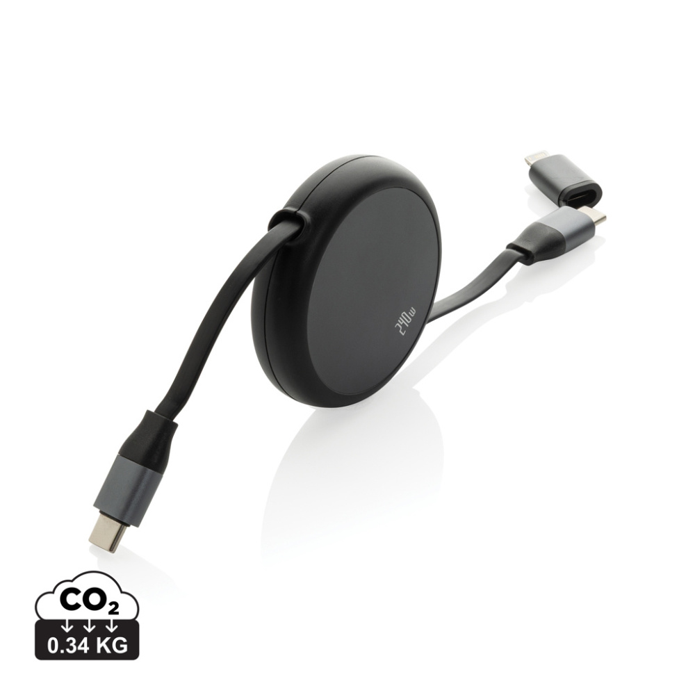 Logo trade corporate gift photo of: Terra RCS recycled aluminium retractable 240W 2-in-1 cable