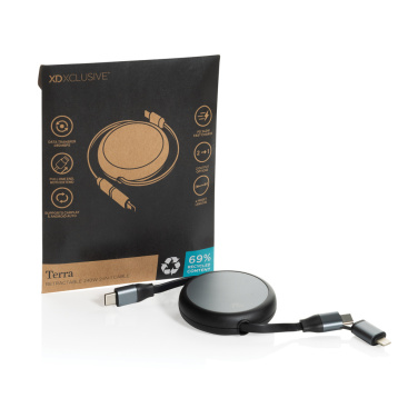 Logo trade promotional products image of: Terra RCS recycled aluminium retractable 240W 2-in-1 cable