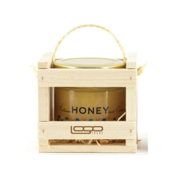 Logotrade business gifts photo of: ##Flower honey in a wooden box, 300 ml with custom design