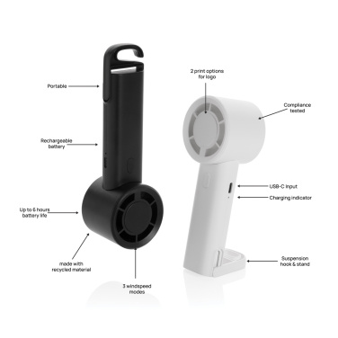 Logotrade corporate gift picture of: Twist RCS recycled plastic re-chargeable portable fan