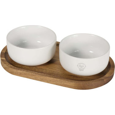 Logotrade promotional product picture of: Noa wooden tray and ceramic serving bowls set