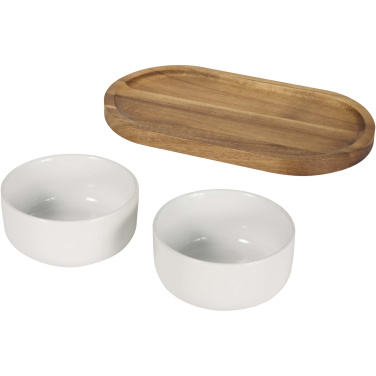 Logotrade corporate gift picture of: Noa wooden tray and ceramic serving bowls set