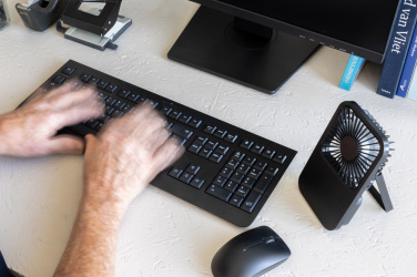 Logo trade promotional gifts picture of: Aervina RCS recycled plastic re-chargeable desk fan