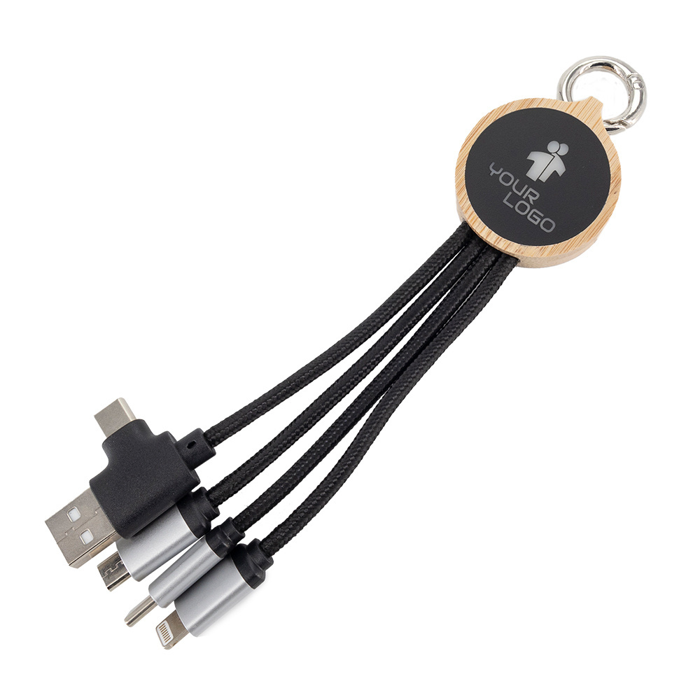 Logotrade reklaamtoote foto: 4-ühes kaabel valgustatud logoga puidust korpuses, LH-ZMU05