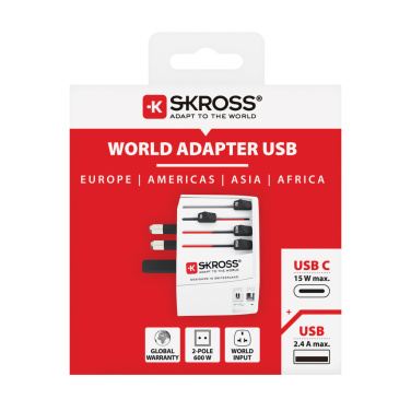 Logo trade reklaamtoote pilt: SKROSS World Travel Adapter MUV 2-pooluseline USB A ja C-ga