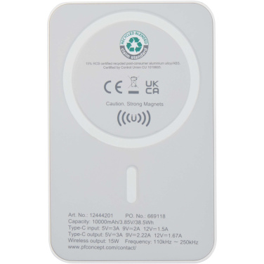 Logotrade reklaamtooted pilt: Acrab 10 000 mAh 15W magnetiline juhtmevaba varupank 20W PD-ga - valmistatud taaskasutatud plastist