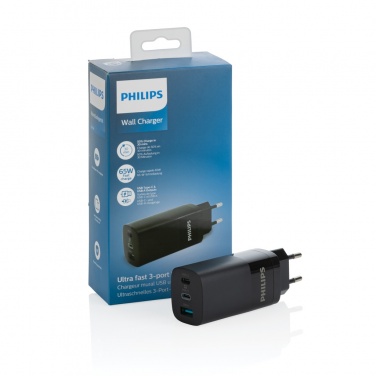 Logo trade mainoslahja kuva: Philips 65 W erittäin nopea PD 3-porttinen USB-laturi