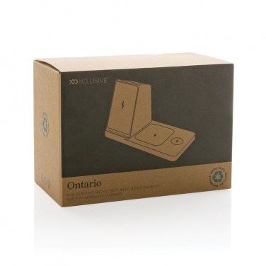 Logotrade mainoslahjat kuva: Ontario RCS 15W 3-in-1 laturi kier. muovista ja bambusta