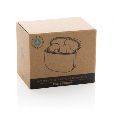 Logo trade mainostuote kuva: TWS kuulokkeet RCS kierrätetystä muovista ja bambusta