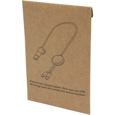 Logotrade liikelahjat kuva: Chechia kierrätysmuovinen 30 cm:n ja 27 W:n datasynkronoiva 5-in-1-pikalatauskaapeli bambukoristeilla