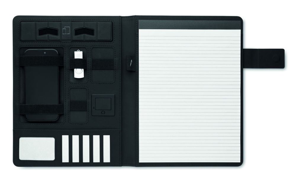 Logotrade mainoslahja tuotekuva: A4-kansio ja langaton laturi