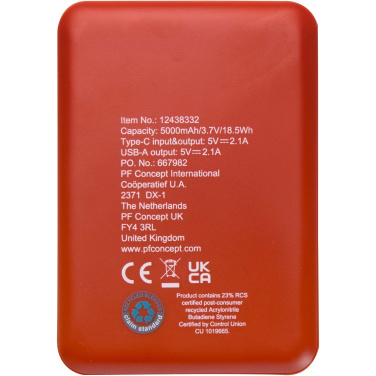 Logo trade liikelahja kuva: Asama 5 000 mAh:n Type-C-varavirtalähde kierrätetystä muovista