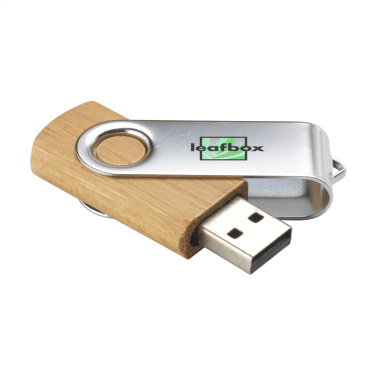 Лого трейд бизнес-подарки фото: USB Twist Bamboo со склада 16 ГБ